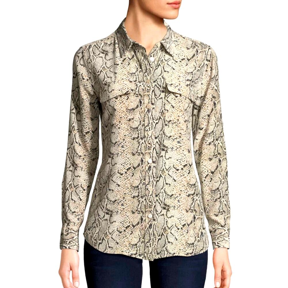 Equipment Femme 100% Silk Snakeskin Print Button Front Blouse Size S Women's